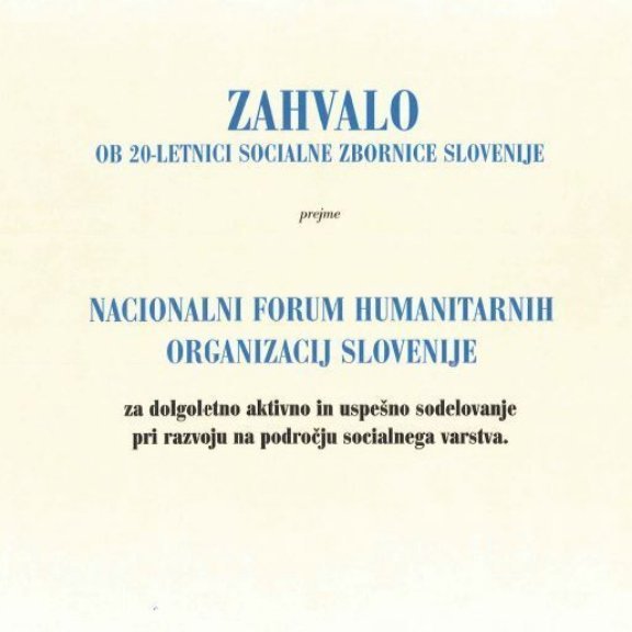 V letu 2013 smo prejeli Zahvalo Socialne zbornice Slovenije